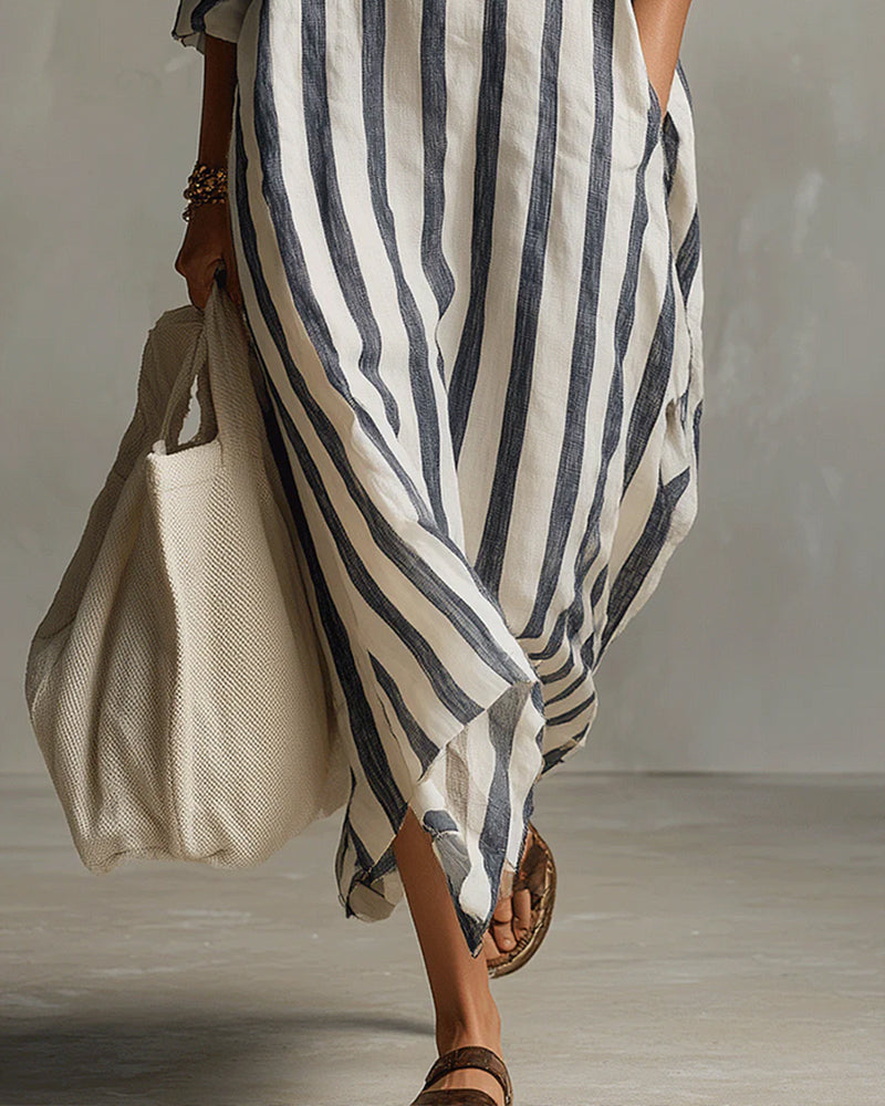 Robe maxi Femme Fluide Col Revers Manches Longues Style Décontracté