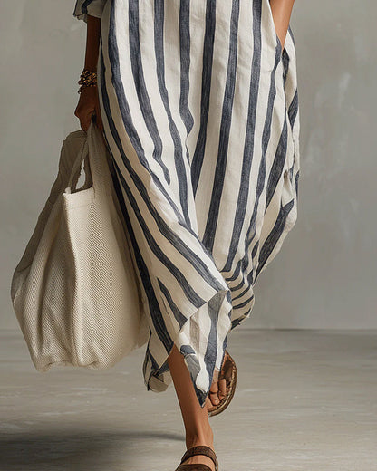 Robe maxi Femme Fluide Col Revers Manches Longues Style Décontracté