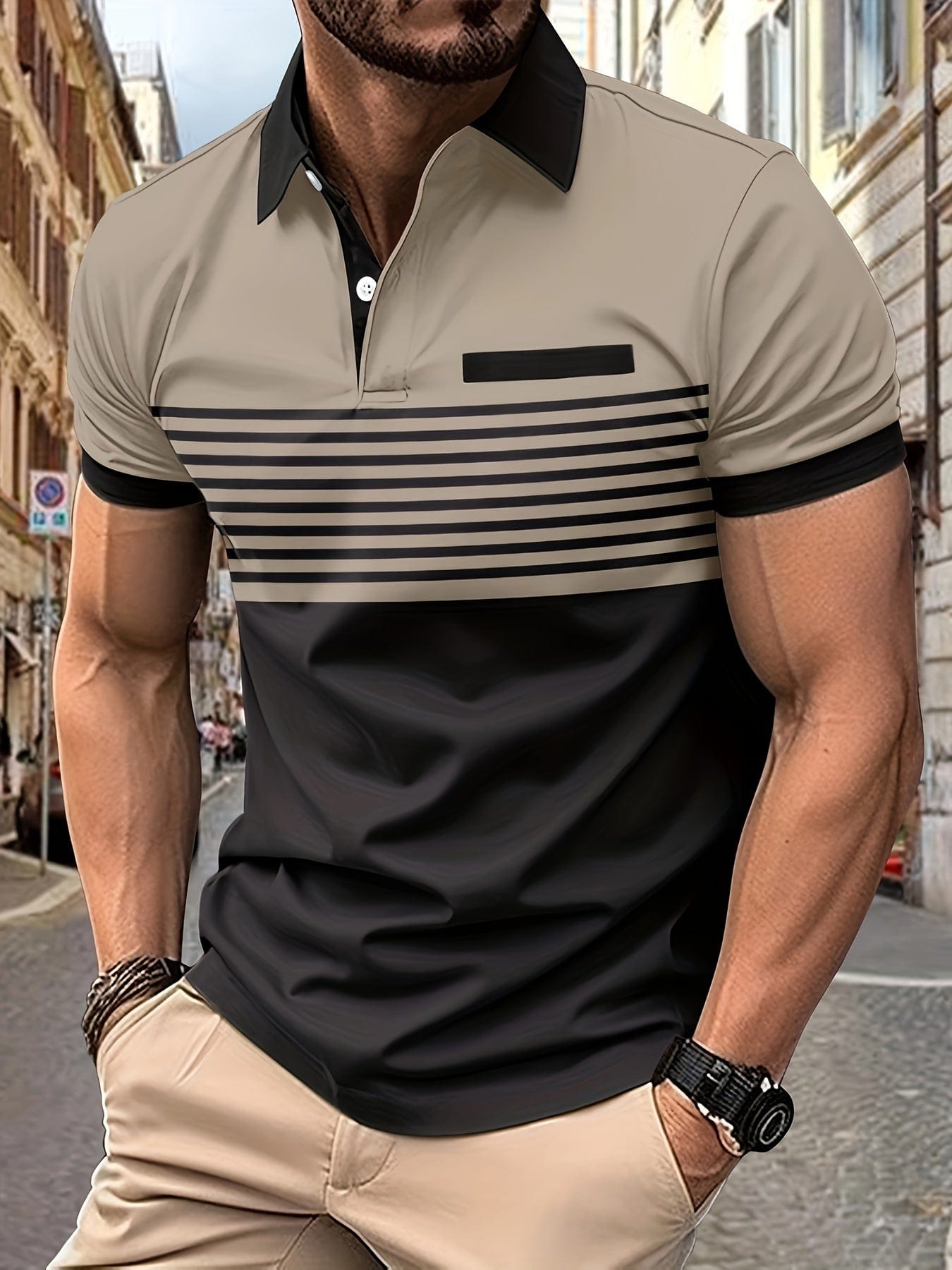 Polo Homme Marine à Manches Courtes et Rayures Élégantes
