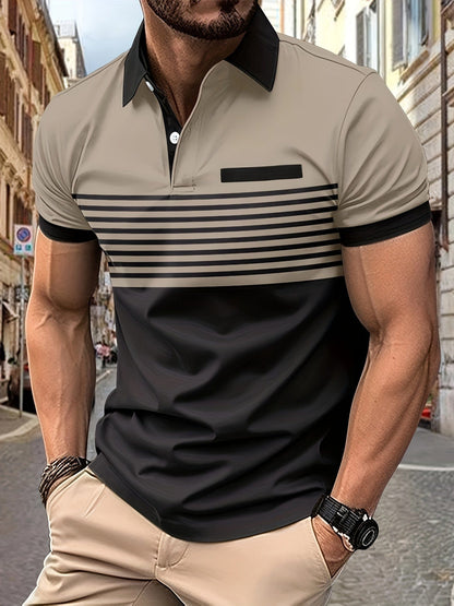 Polo Homme Marine à Manches Courtes et Rayures Élégantes