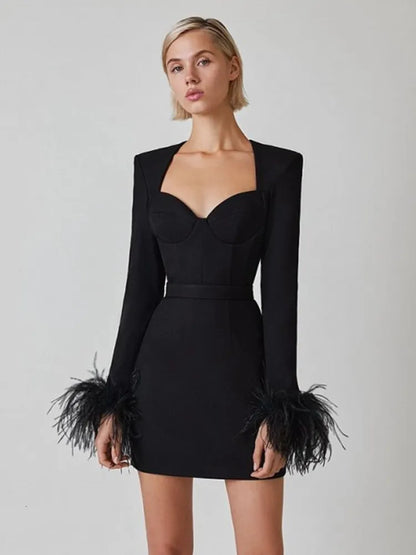 Robe Courte Élégante à Plumes