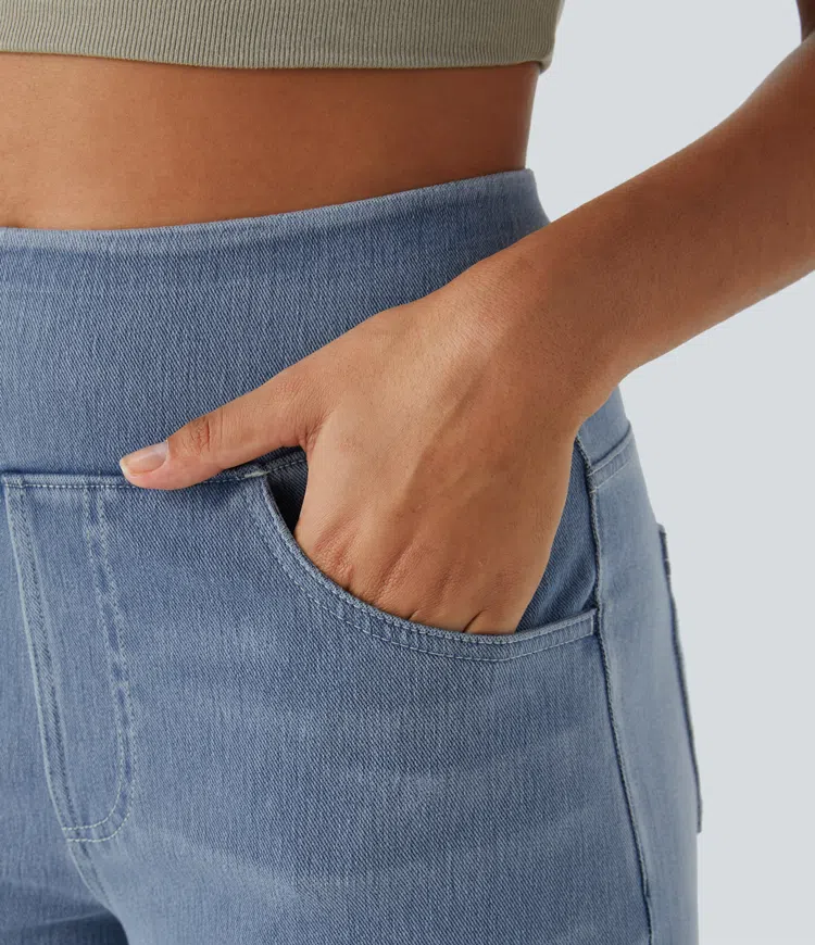 Jean Femme Denim Extensible Taille Haute Coupe Large