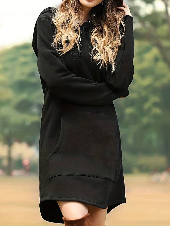 Robe Décontractée Femme à Manches Longues et Capuche