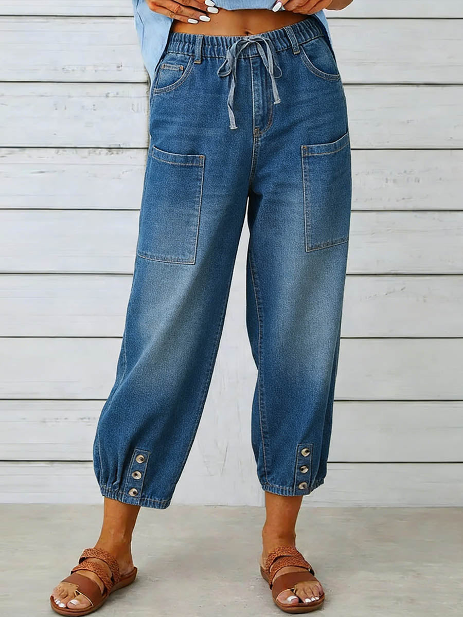 Jean Femme Taille Haute Coton Coupe Large Décontractée - PanierRoyale
