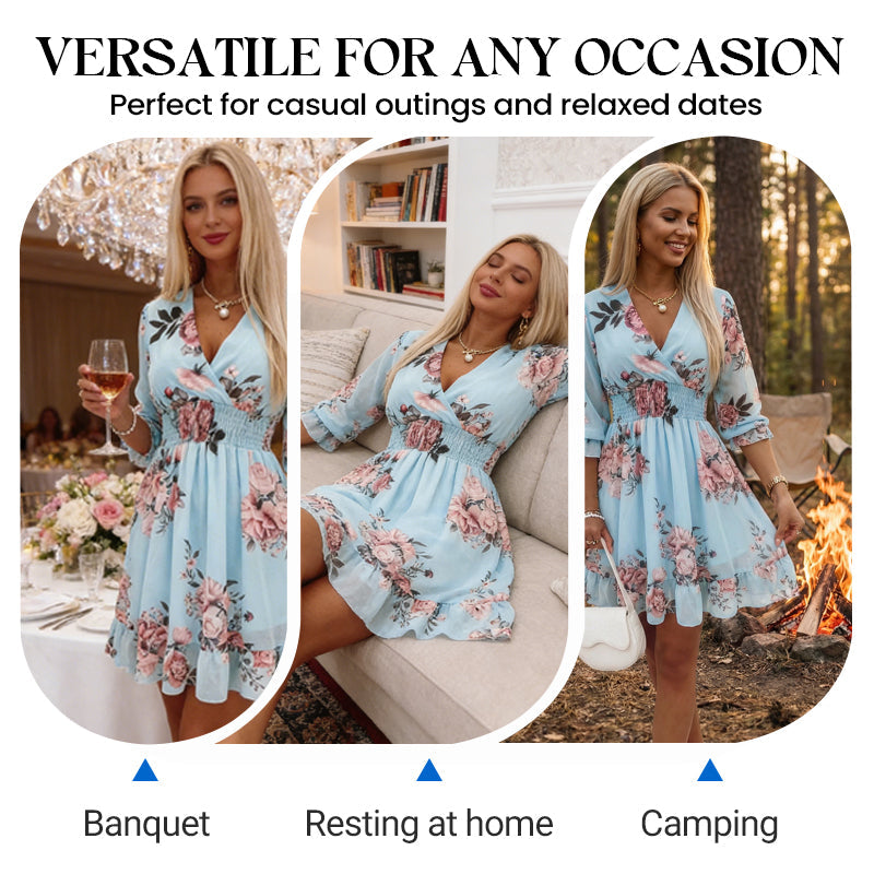 Robe Courte Femme Fluide Col en V Coupe Légère