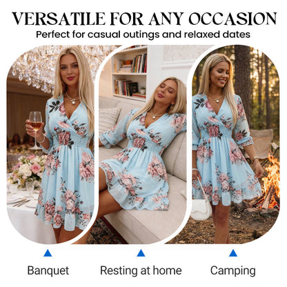 Robe Courte Femme Fluide Col en V Coupe Légère