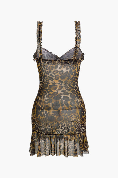 Robe leopard imprimé jungle avec volants femme séduisante