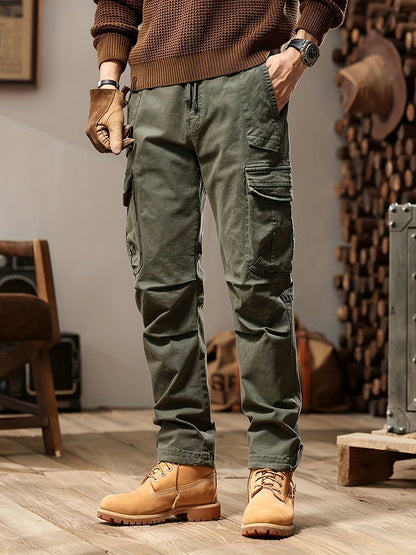 Pantalon Cargo Homme Slim avec Poches Nombreuses et Tissu Résistant