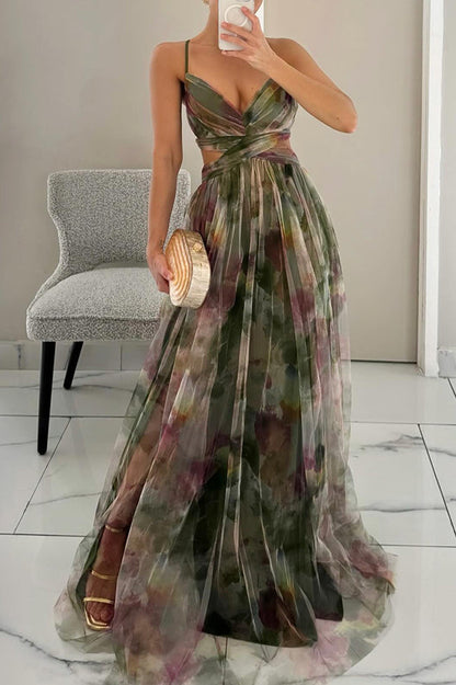 Robe maxi Femme Fluide Imprimé Bretelles Fines Col en V