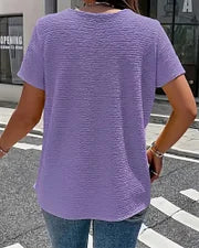 T-shirt Femme Col Rond Boutons Coupe Fluide Style Décontracté