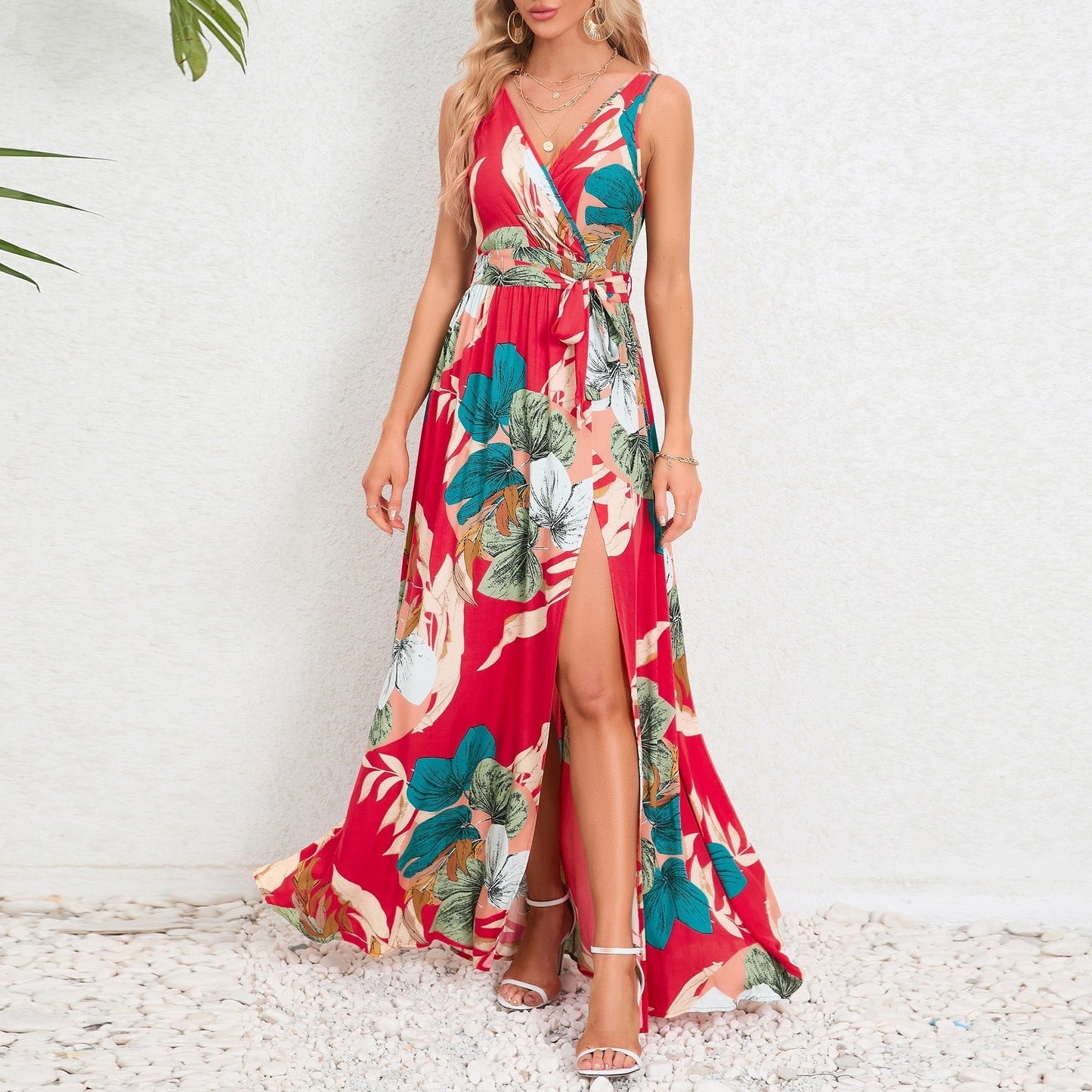 Robe Femme Décolleté Profond Fleuri Élégante
