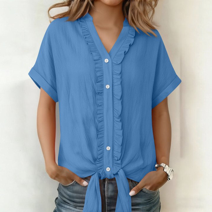 Blouse Femme Coton Col V Boutonnée Coupe Fluide