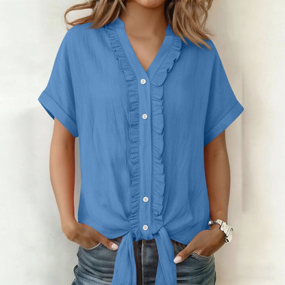 Blouse Femme Coton Col V Boutonnée Coupe Fluide