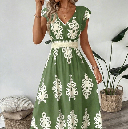 Robe longue Femme Taille smockée Imprimé baroque