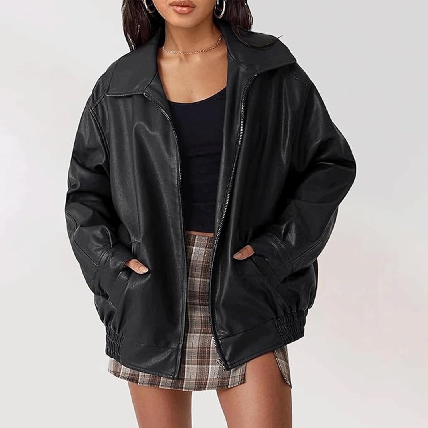 Veste Femme Similicuir Oversize Coupe Biker Moderne - PanierRoyale