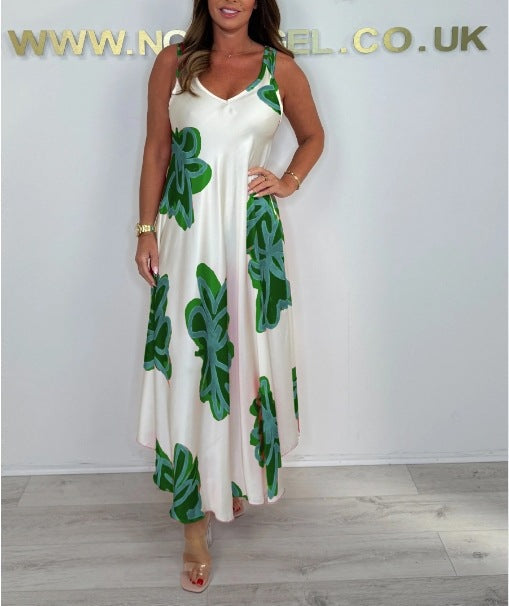Robe Maxi Femme Fluide Imprimée Bretelles Col en V