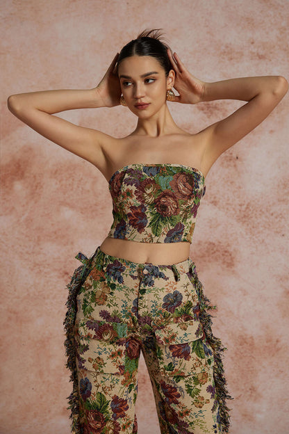 Maillot de Bain Bustier et Pantalon de Plage Brodé