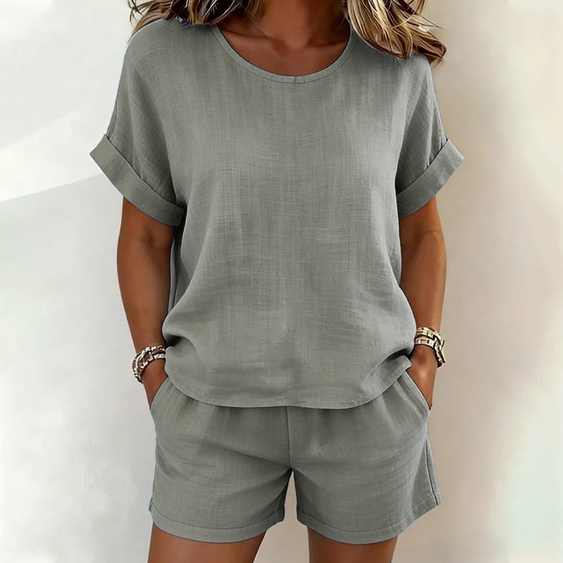 Ensemble Femme T-shirt Coton et Short Taille Élastique
