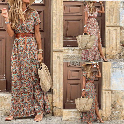 Robe Décontractée Florale Col V - PanierRoyale
