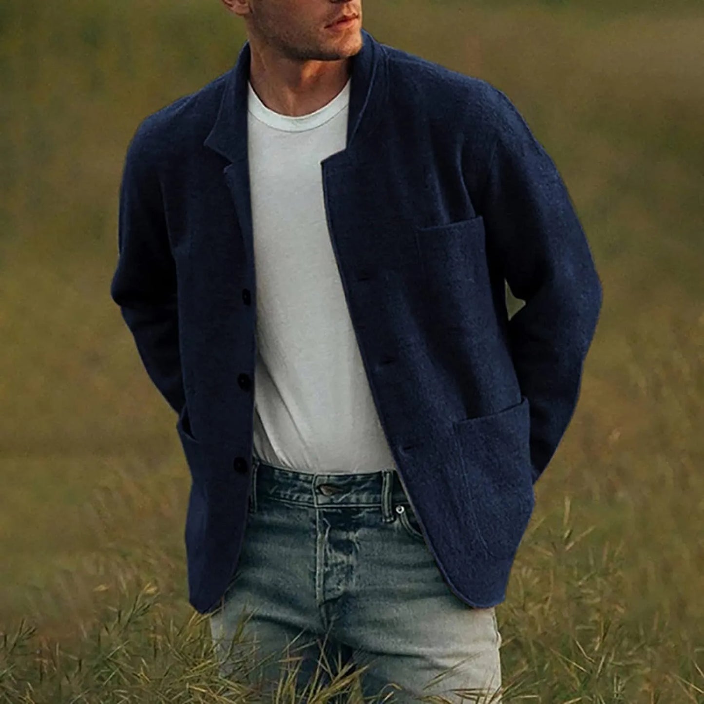 Blazer Homme Élégant à Poches avec Fermeture à Boutons