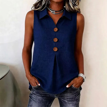 Chemise sans manches femme Coton Boutons décoratifs