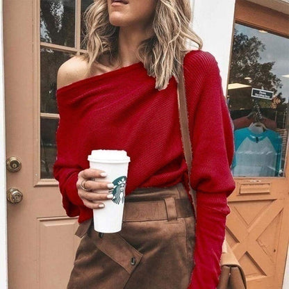 Pull Femme Rouge Col Décalé Élégant - PanierRoyale