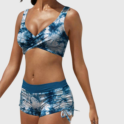 Bikini Femme Deux Pièces Crop Torsadé Short Froncé Ajustable