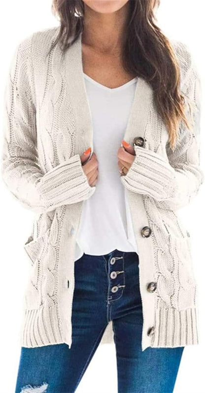 Gilet Femme Chic - Cardigan Câble Doux avec Fermeture Éclair