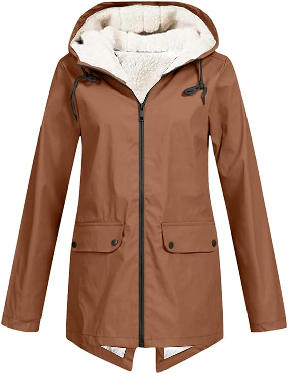Veste Hiver Femme à Capuche Doublée et Chaude