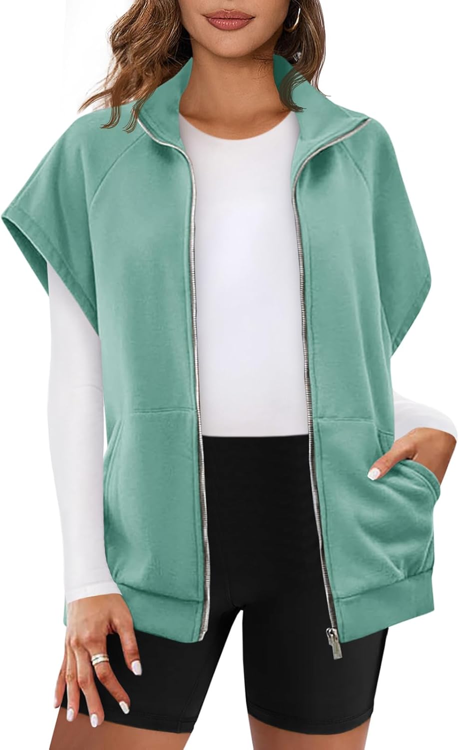 Gilet Femme Décontracté Zippé avec Poches pour Hiver
