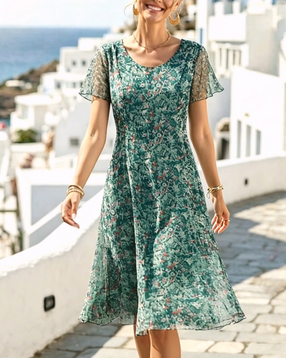 Robe Femme Coupe A en Tissu Léger Manches Courtes