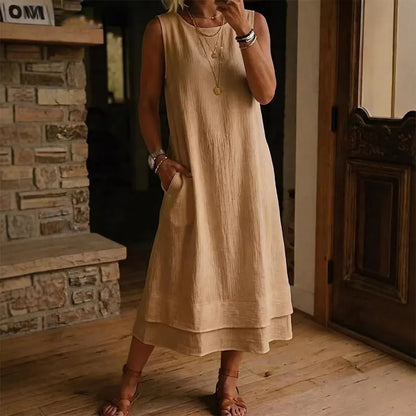 Robe midi Femme Sans Manches Volants Coupe Aline
