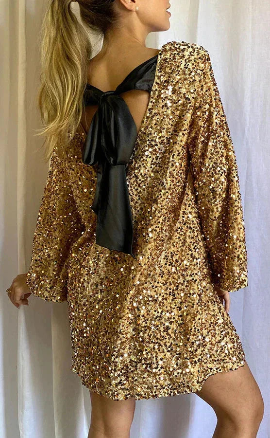 Robe de Soirée Femme Élégante Pailletée Taille Cintrée