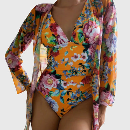 Ensemble Maillot de Bain Femme Polyester Floral Coupe Ajustée
