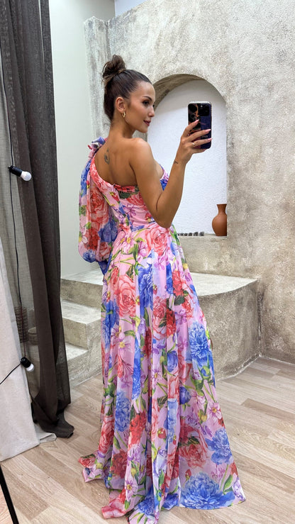 Robe Floral Épaule Dévoilée pour Mariage