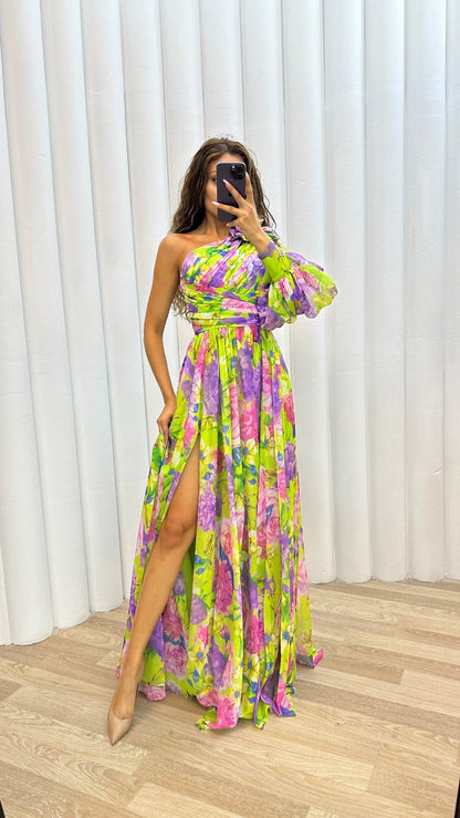Robe Floral Épaule Dévoilée pour Mariage