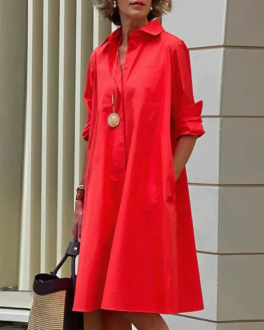 Robe Chemisier Féminin avec Poches et Col V - PanierRoyale