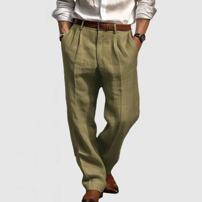 Pantalon Homme Noir Élégant en Lin