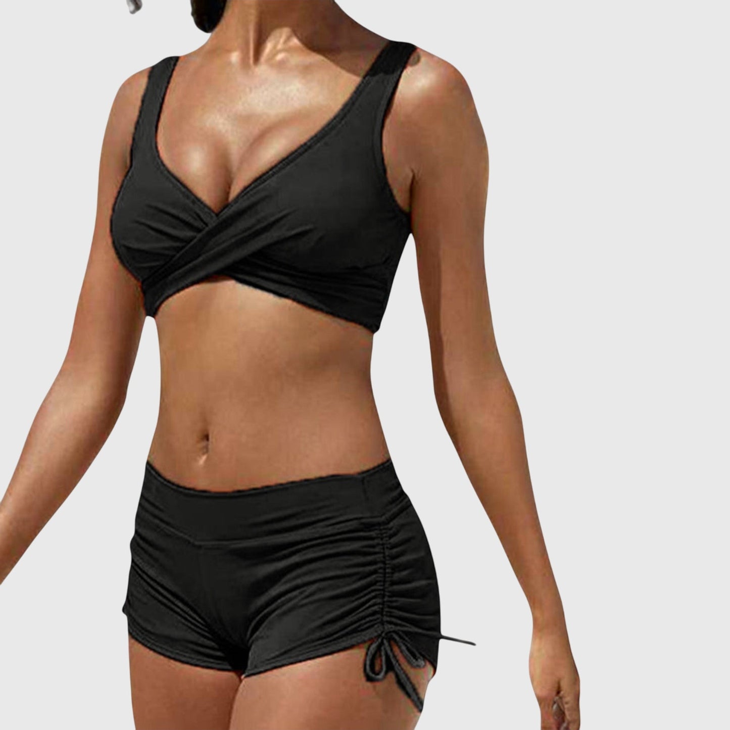 Bikini Femme Deux Pièces Crop Torsadé Short Froncé Ajustable
