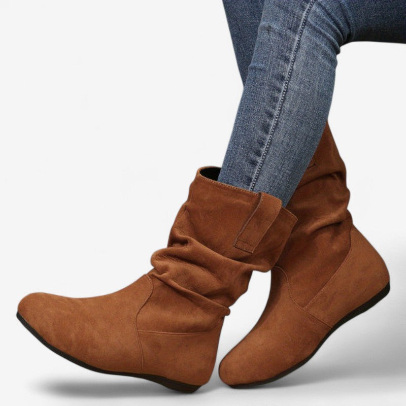 Bottines Femme à Talon Plat et Bout Rond
