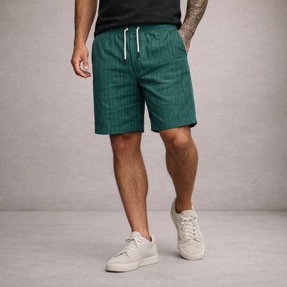 Short Homme Lin Mélangé Taille Cordon Coupe Décontractée