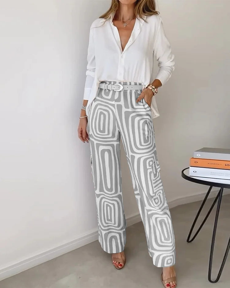 Pantalon Femme Taille Haute Élastique avec Ceinture