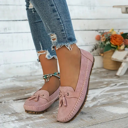Mocassins Femme Cuir Souple Noeud Décoratif Semelle Flexible