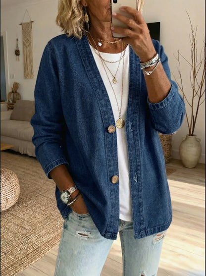 Cardigan Femme Denim Boutonné Coupe Décontractée