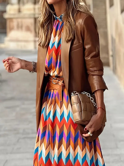 Robe Femme Élégante - Robe Mi-Longue à Manches Longues avec Imprimé Fleuri - PanierRoyale
