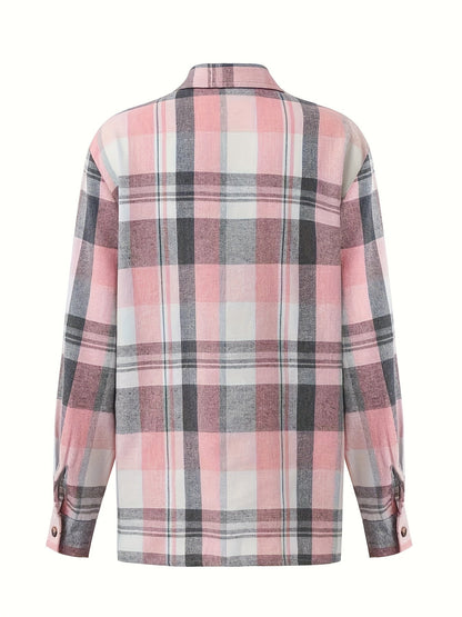 Chemise longue femme Coton à carreaux Poches Boutons