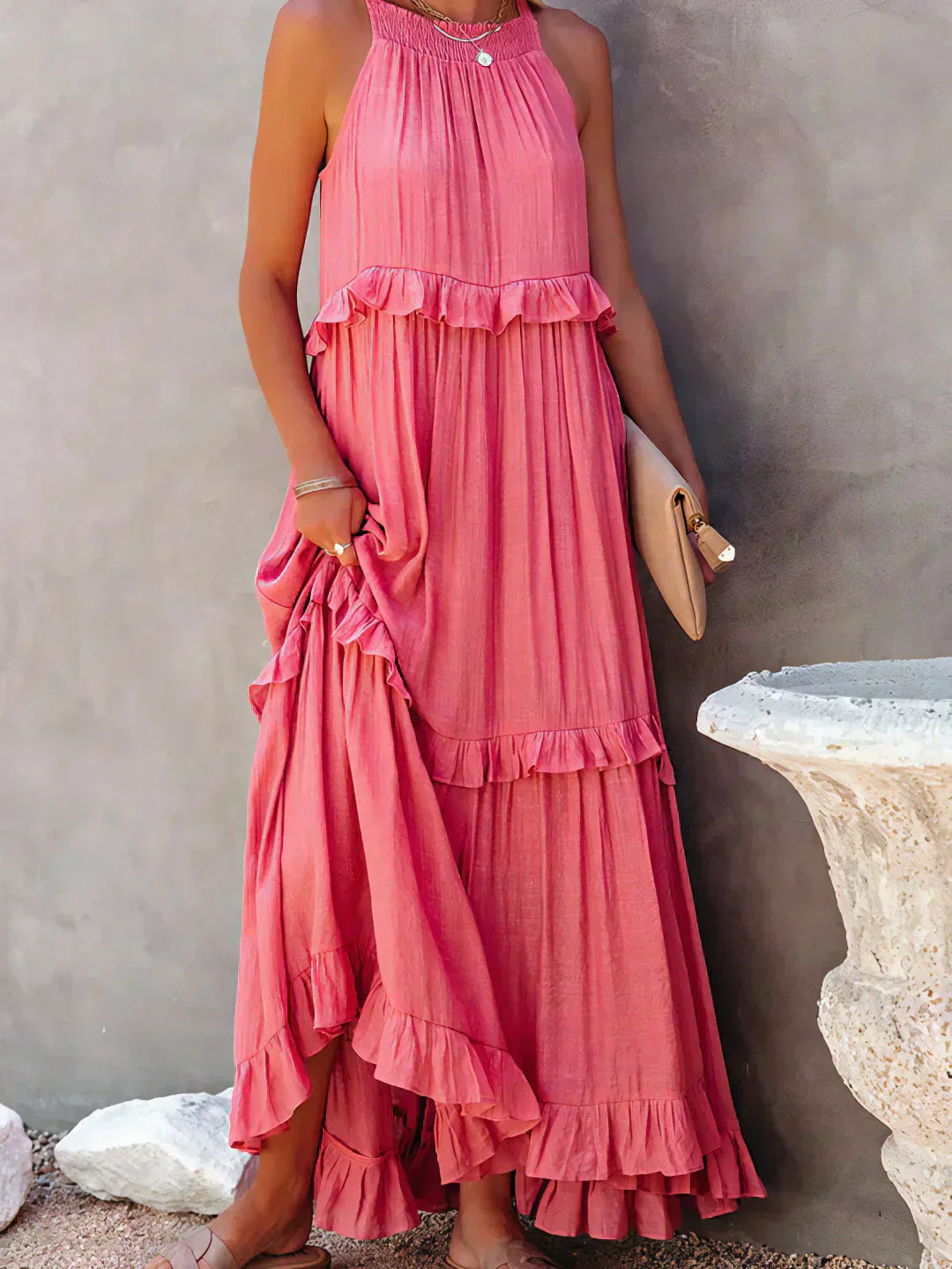 Robe Bohème Été avec Volants et Décolleté Profond