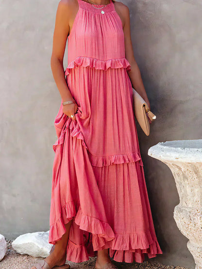 Robe Bohème Été avec Volants et Décolleté Profond