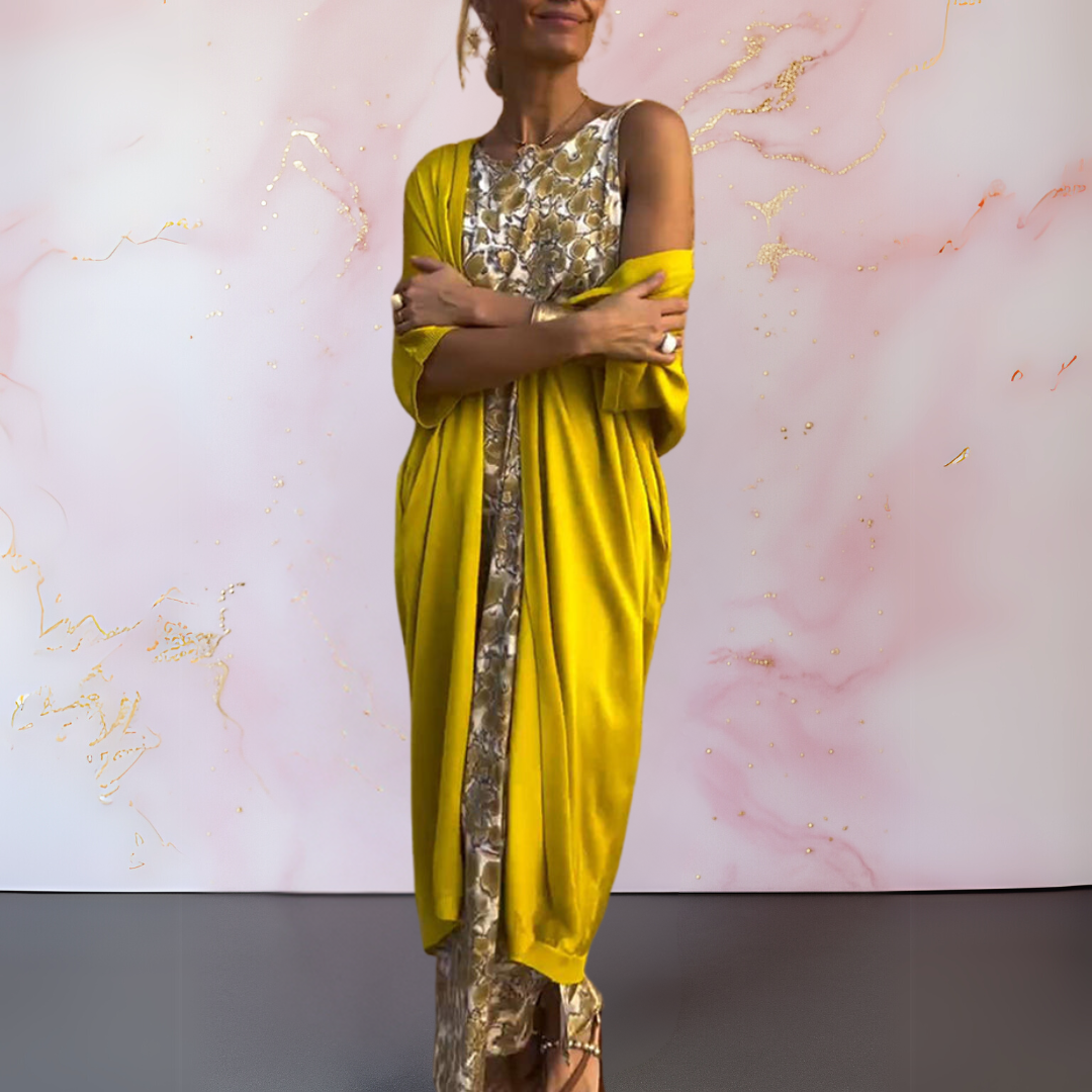 Ensemble Femme Robe Maxi Fluide avec Gilet Coupe Ample Chic
