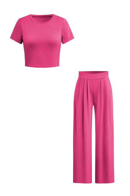 Robe de Soirée Élégante Two-Piece avec Top Court et Pantalon Large